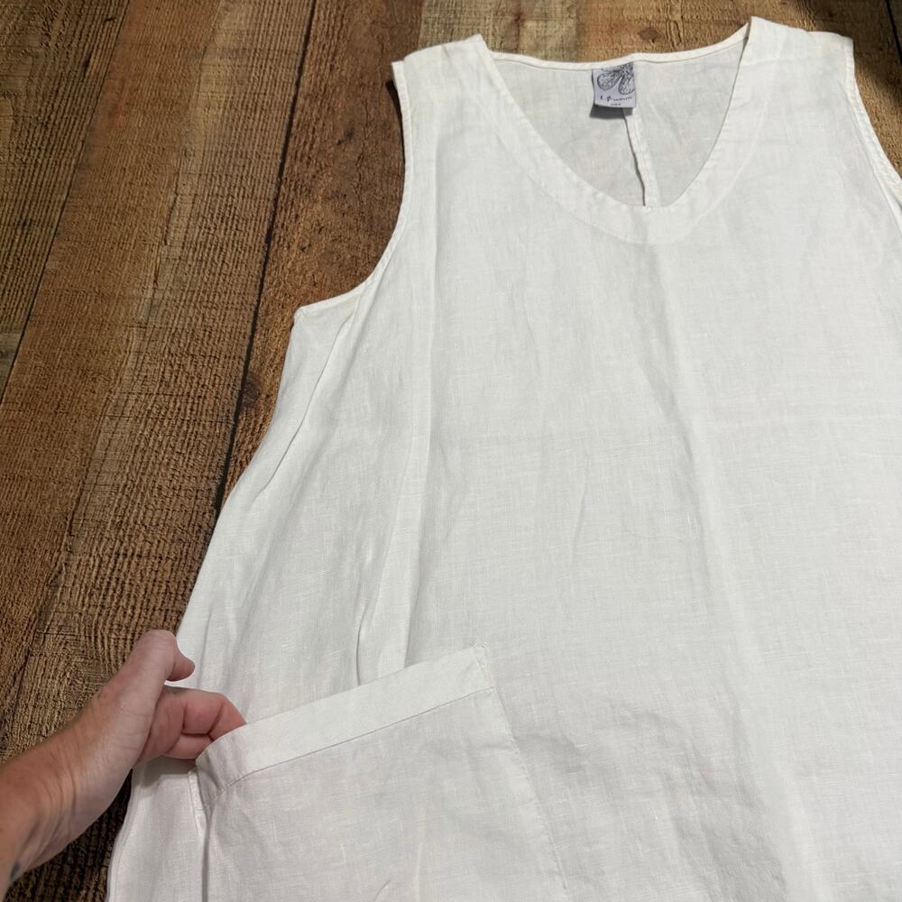 La Fixsun Women's White 100% Linen Sleeveless Dress Sz S Lagenlook Asymmetrical - Picture 7 of 7